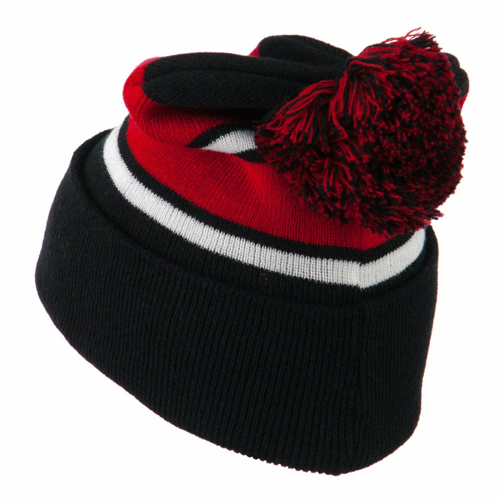 City Hunter Two Tone Striped Pom Cuff Beanie - Image 57