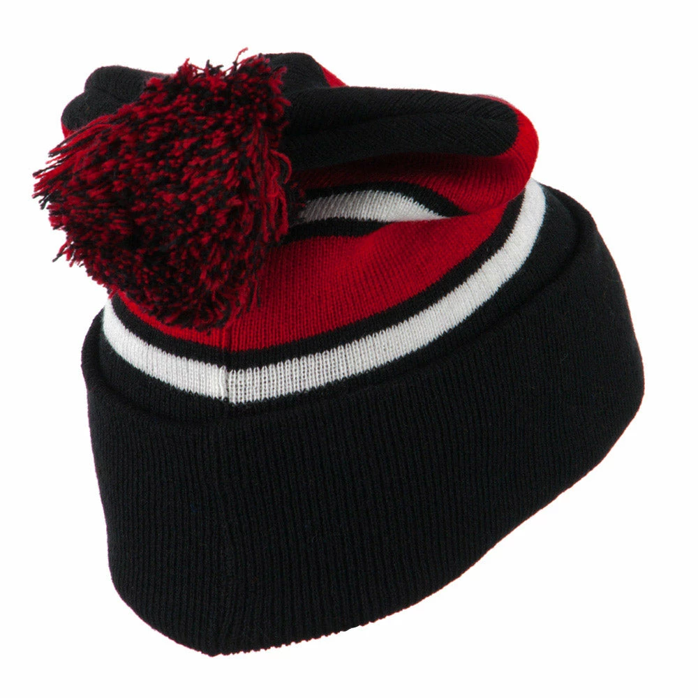 City Hunter Two Tone Striped Pom Cuff Beanie - Image 58