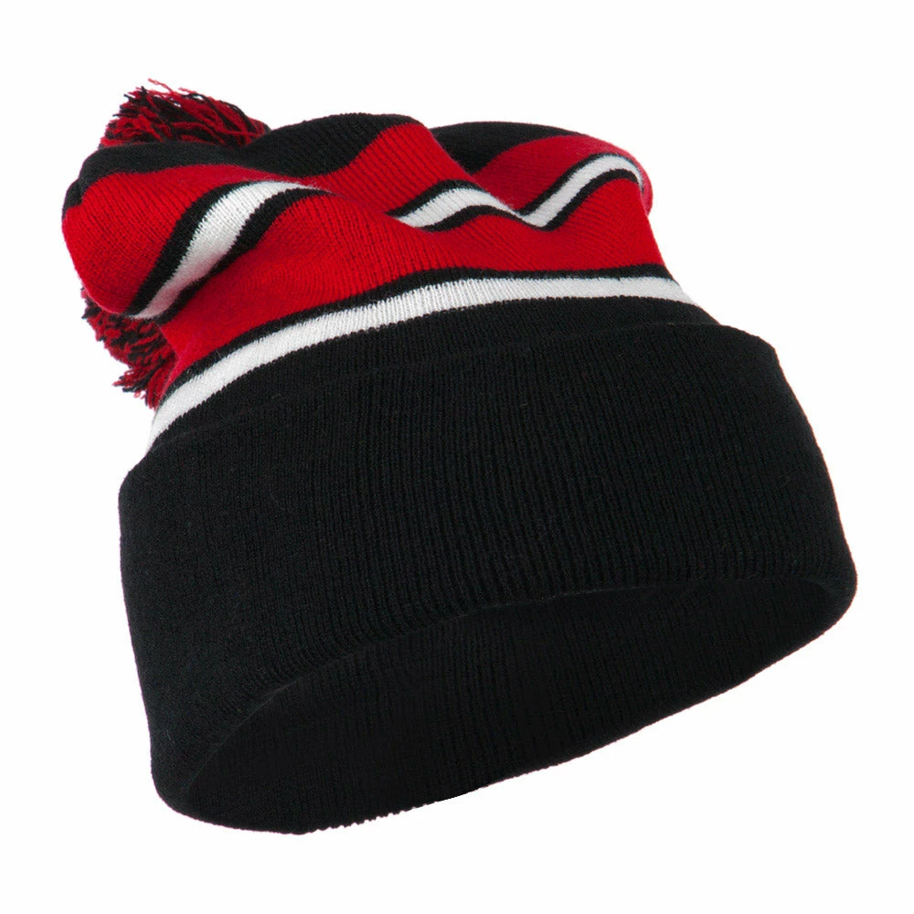 City Hunter Two Tone Striped Pom Cuff Beanie - Image 59