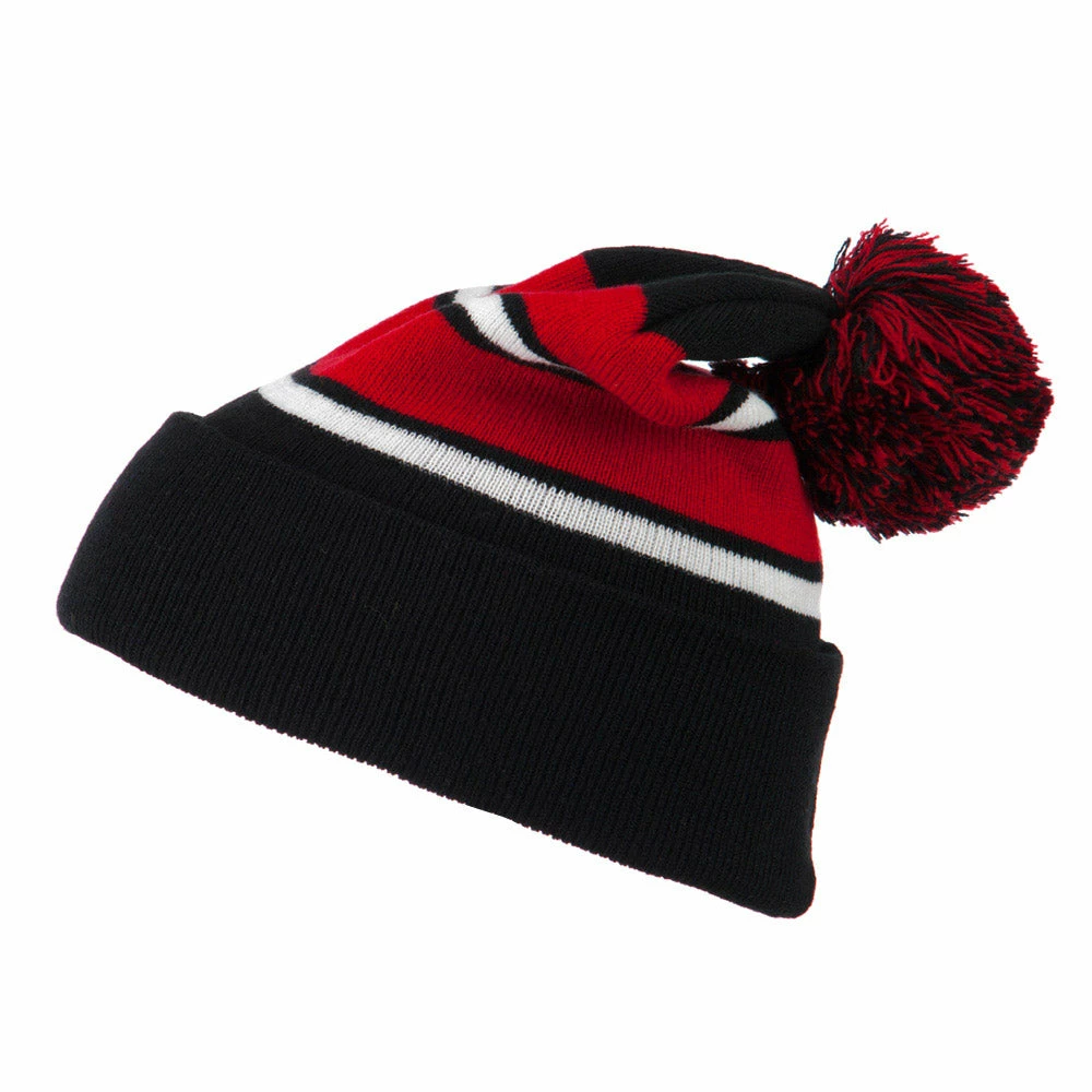 City Hunter Two Tone Striped Pom Cuff Beanie - Image 60