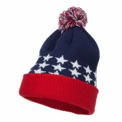 MG USA Flag Cuffed Pom Beanie