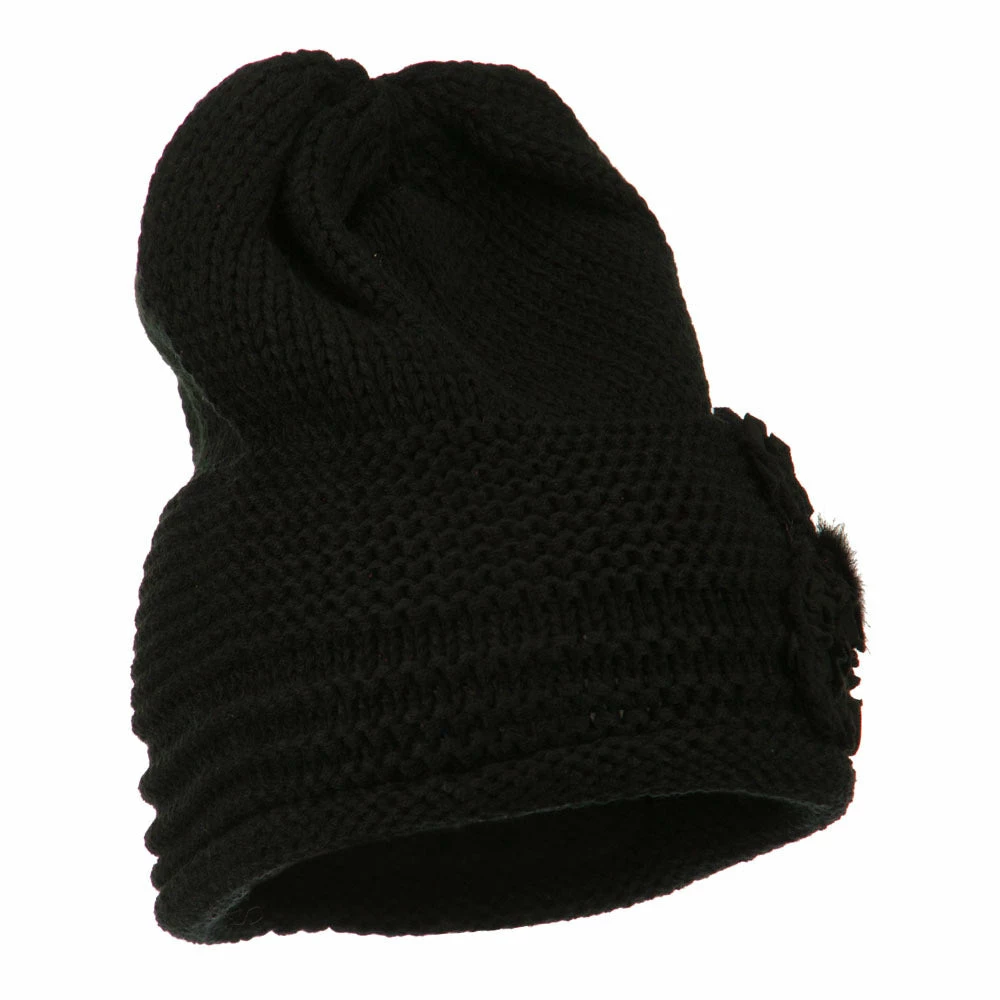 Cheveux Decoration Feather Pom Rolled Beanie - Image 14