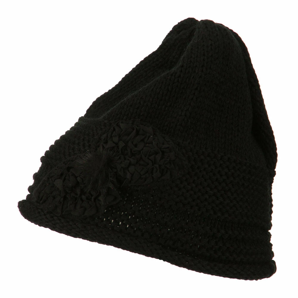 Cheveux Decoration Feather Pom Rolled Beanie - Image 15