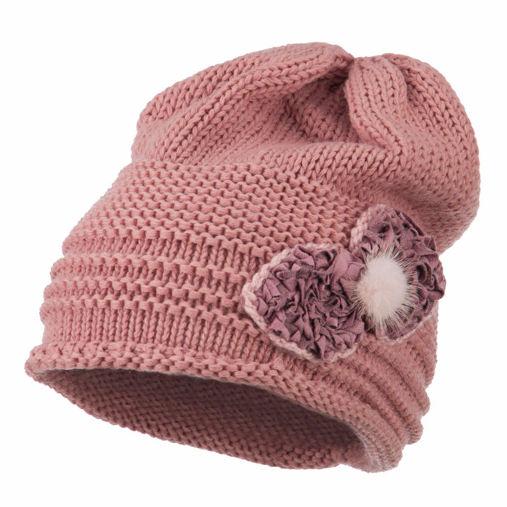 Cheveux Decoration Feather Pom Rolled Beanie - Image 16