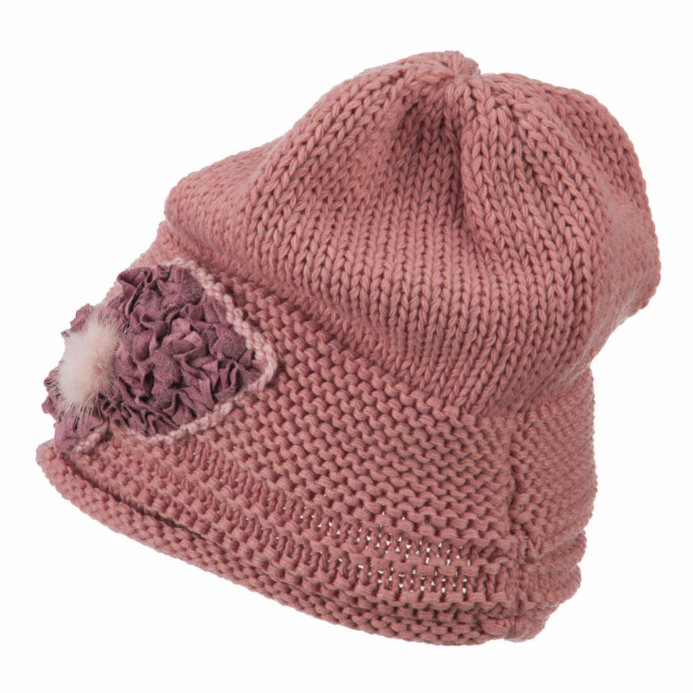 Cheveux Decoration Feather Pom Rolled Beanie - Image 17