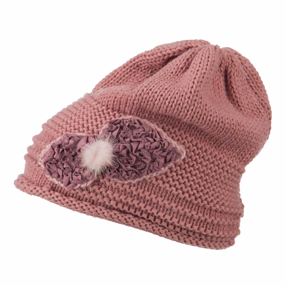 Cheveux Decoration Feather Pom Rolled Beanie - Image 20