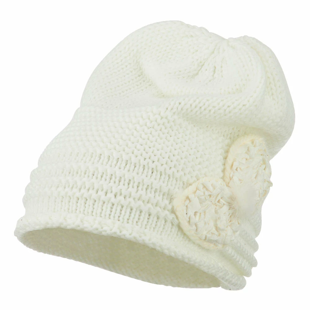 Cheveux Decoration Feather Pom Rolled Beanie