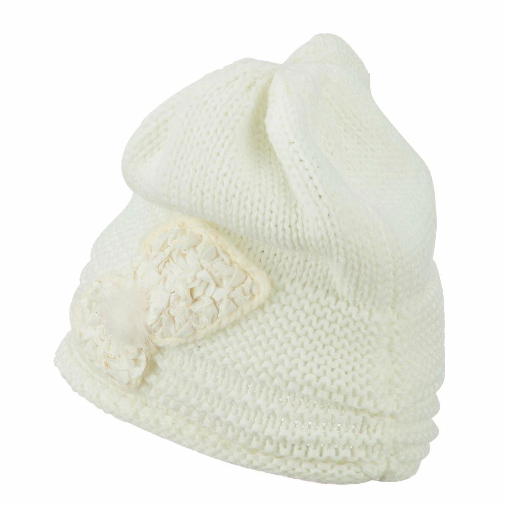 Cheveux Decoration Feather Pom Rolled Beanie - Image 2