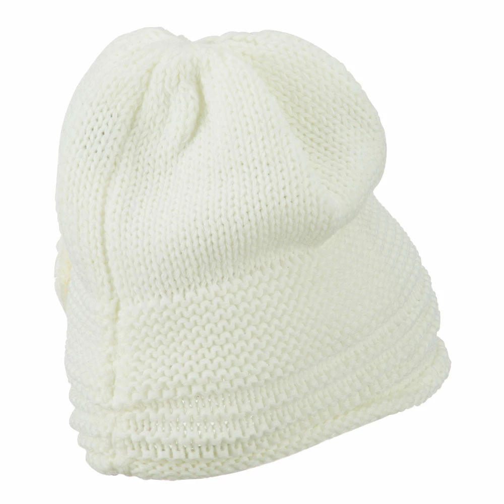 Cheveux Decoration Feather Pom Rolled Beanie - Image 3