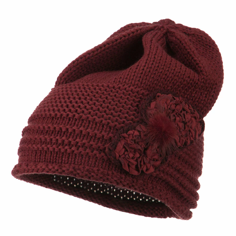 Cheveux Decoration Feather Pom Rolled Beanie - Image 21