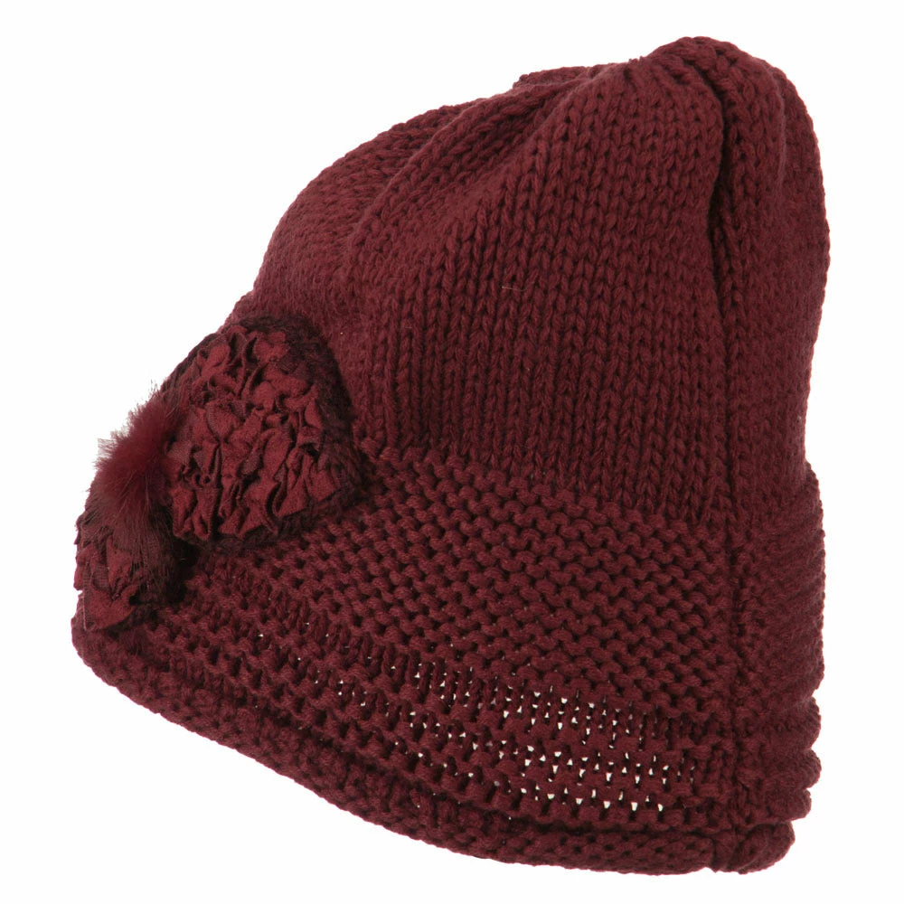 Cheveux Decoration Feather Pom Rolled Beanie - Image 22
