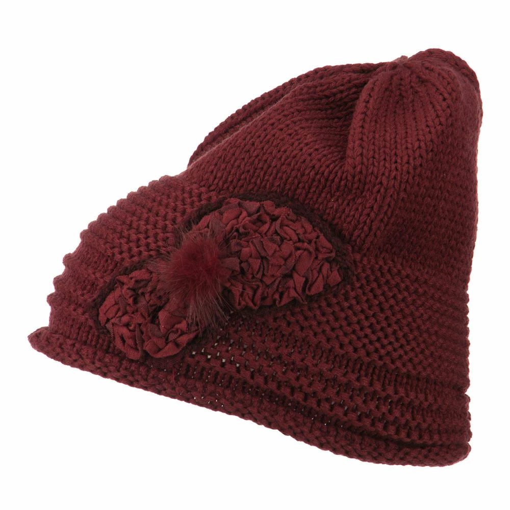 Cheveux Decoration Feather Pom Rolled Beanie - Image 25