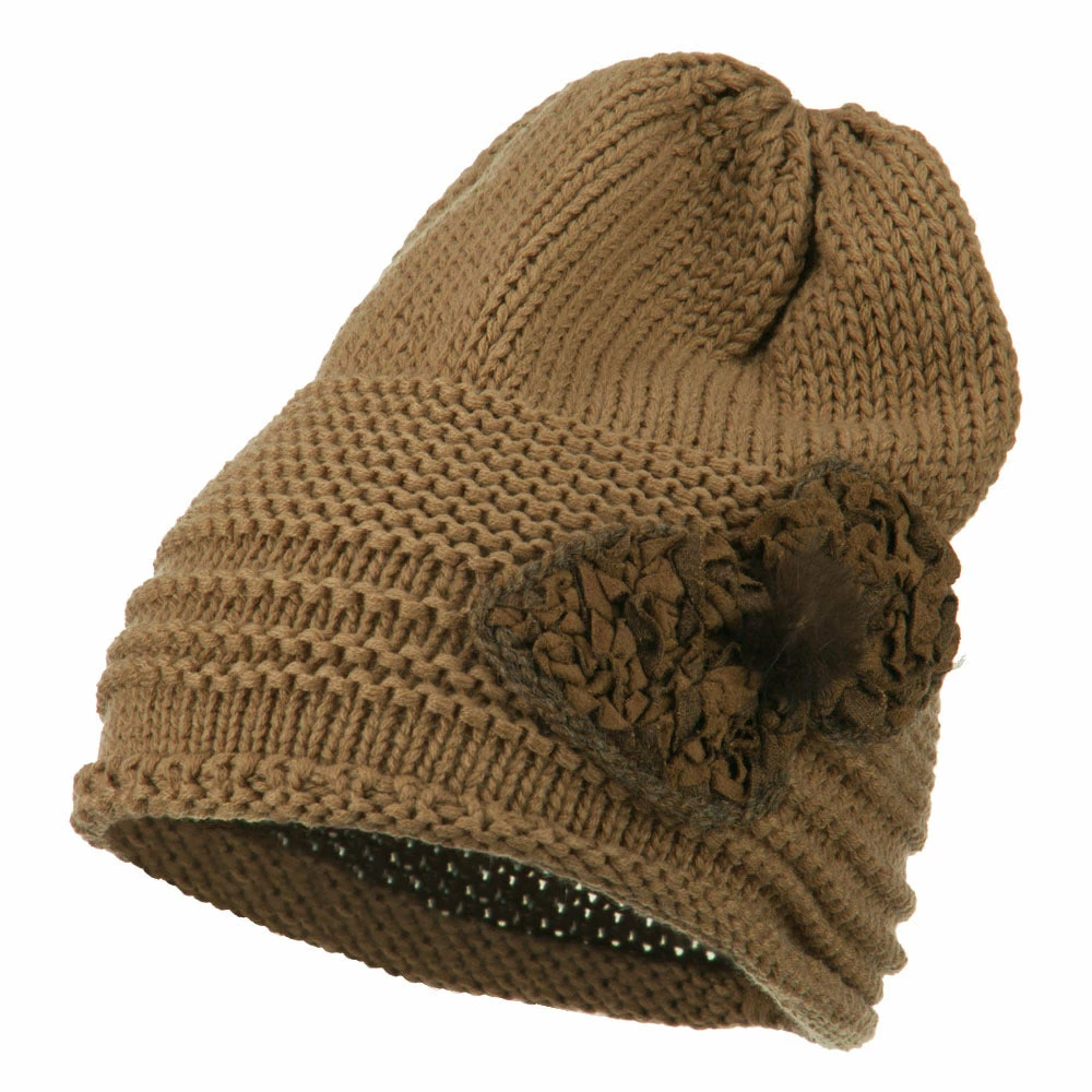 Cheveux Decoration Feather Pom Rolled Beanie - Image 26