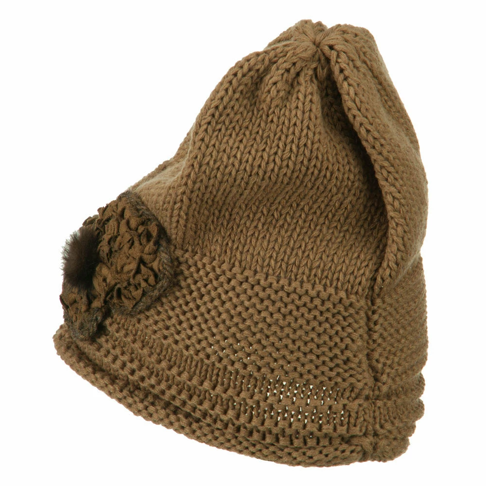 Cheveux Decoration Feather Pom Rolled Beanie - Image 27