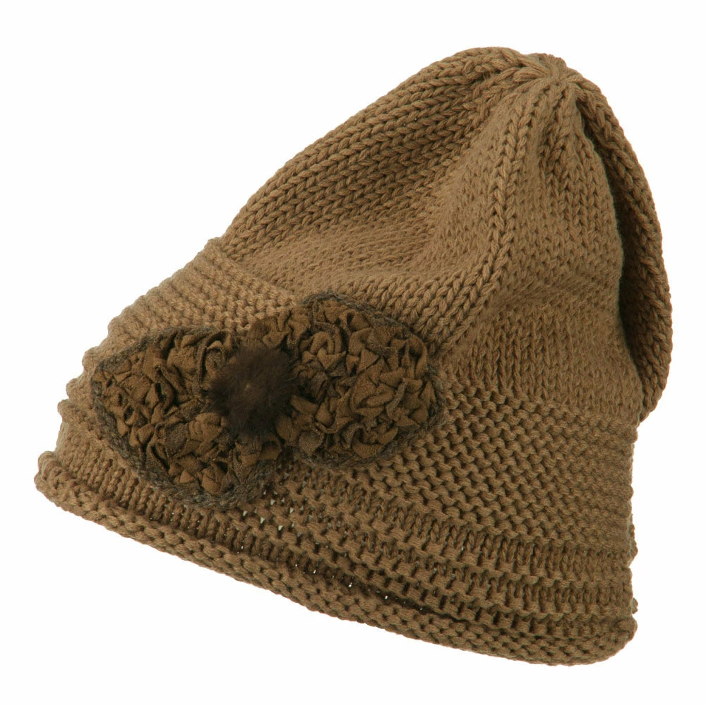 Cheveux Decoration Feather Pom Rolled Beanie - Image 30