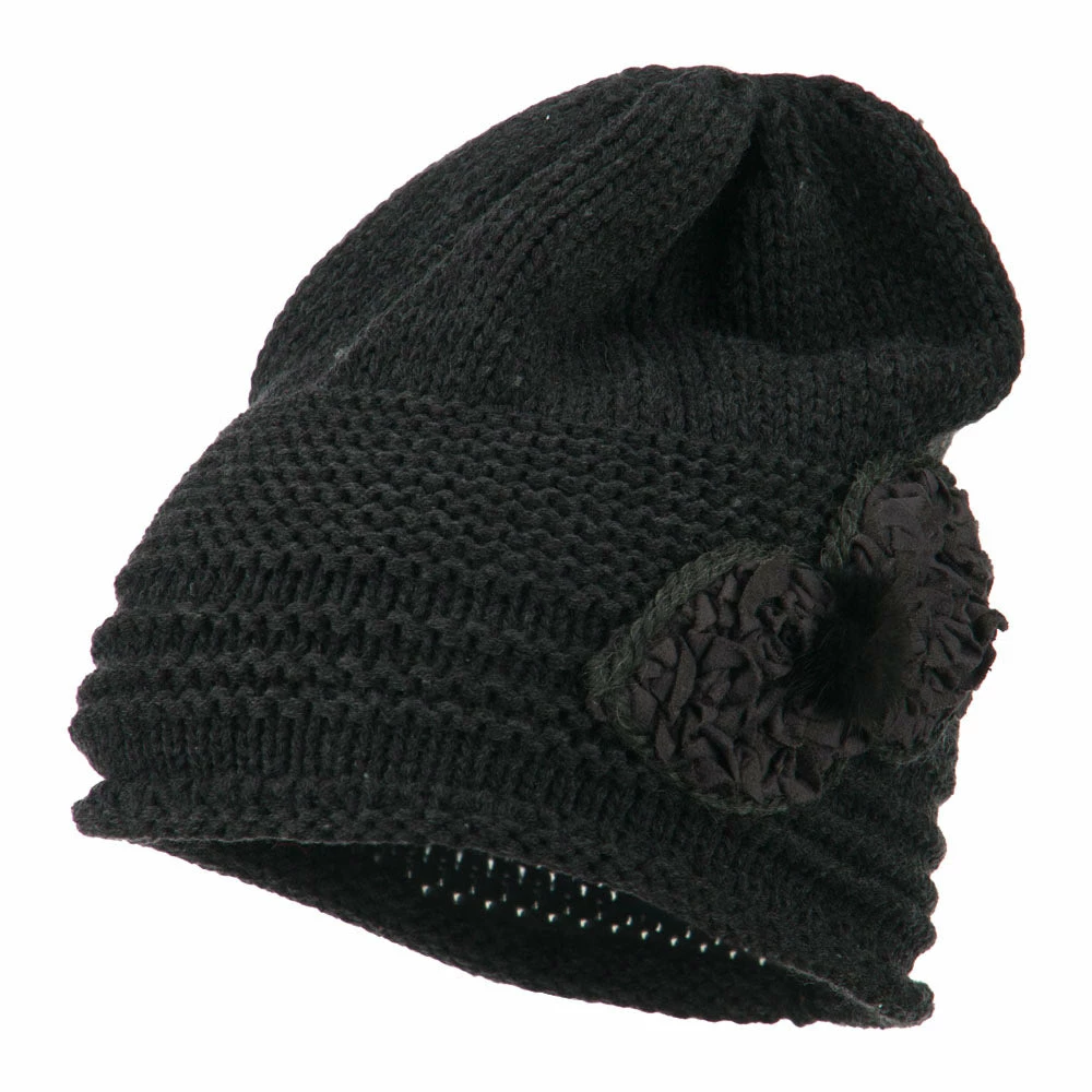 Cheveux Decoration Feather Pom Rolled Beanie - Image 31