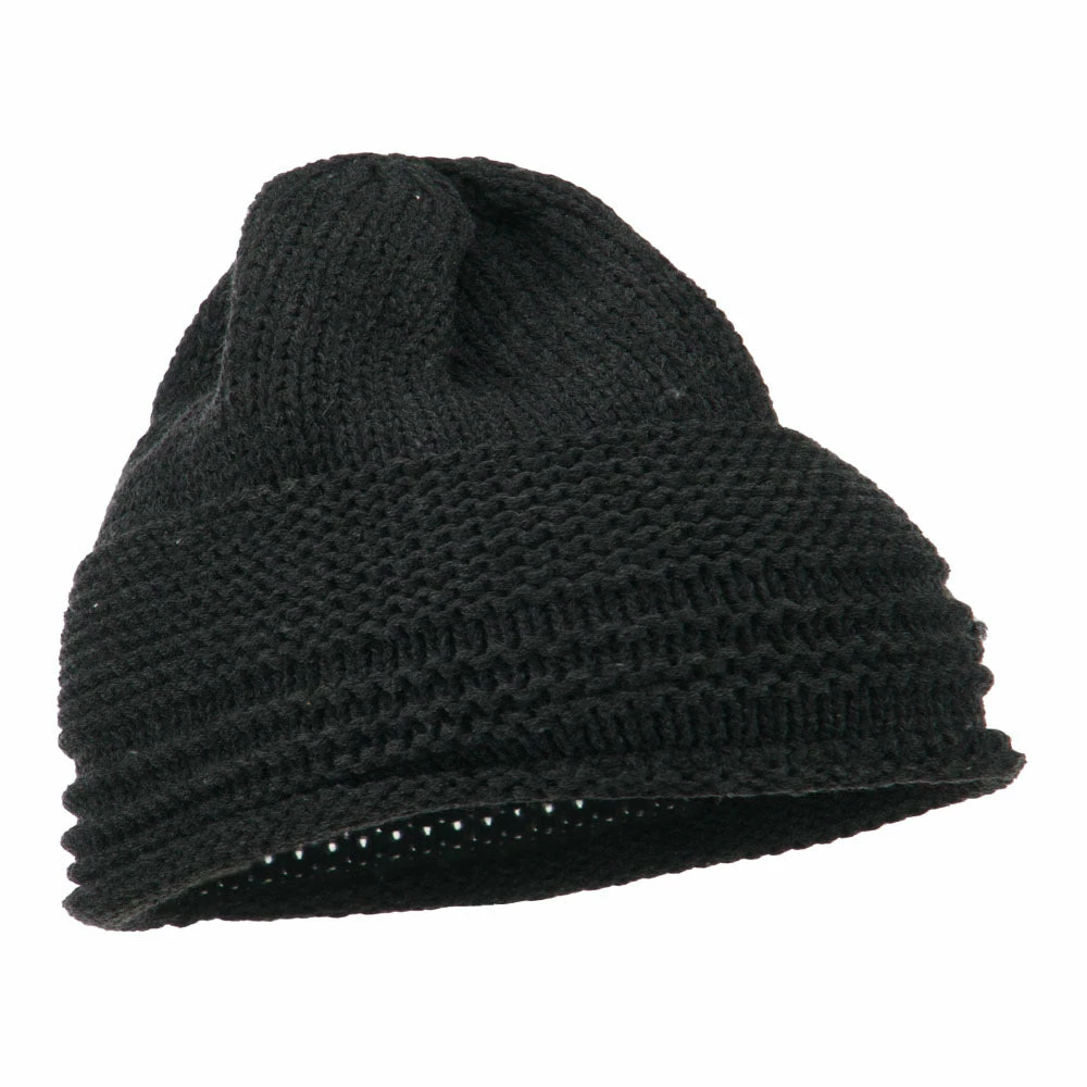 Cheveux Decoration Feather Pom Rolled Beanie - Image 34