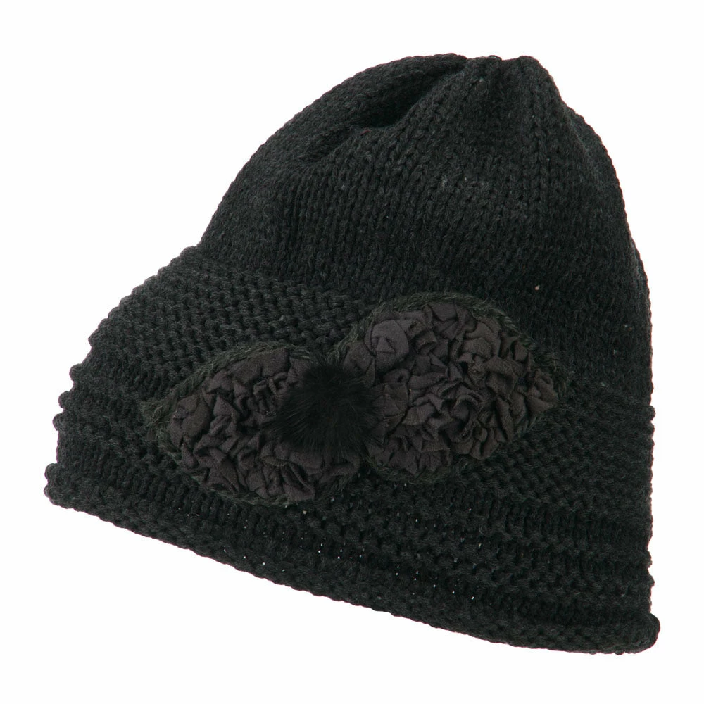Cheveux Decoration Feather Pom Rolled Beanie - Image 35