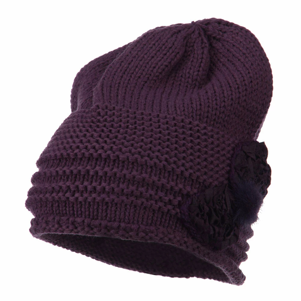Cheveux Decoration Feather Pom Rolled Beanie - Image 36