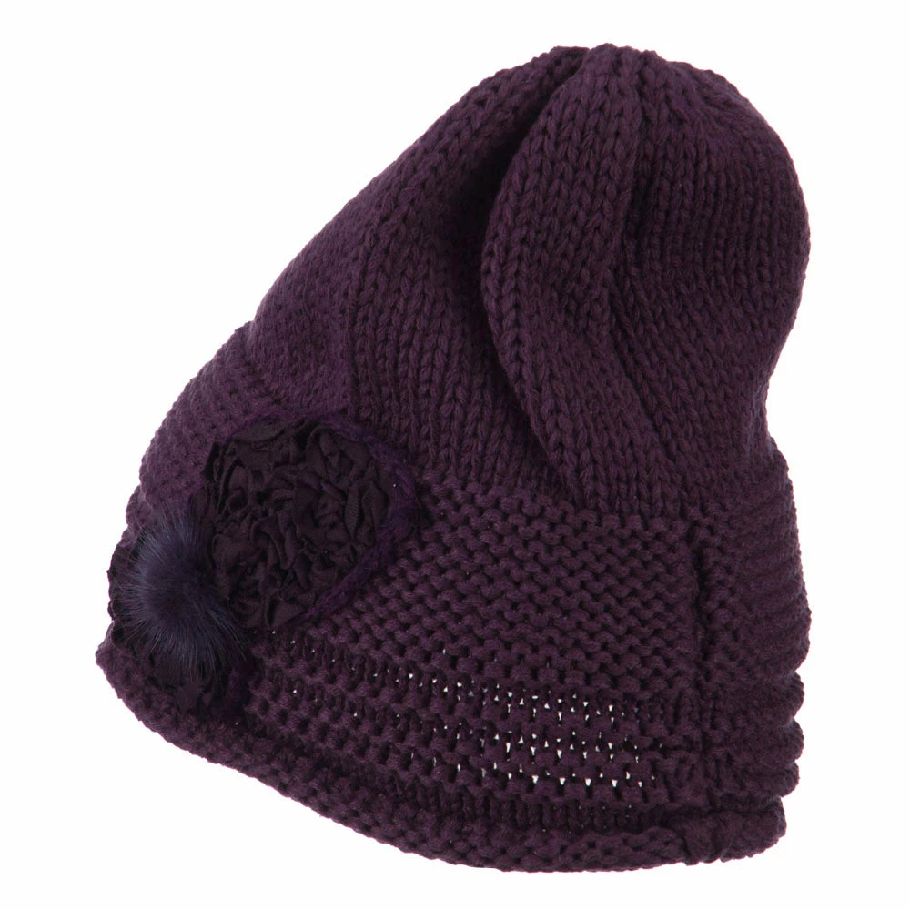 Cheveux Decoration Feather Pom Rolled Beanie - Image 37