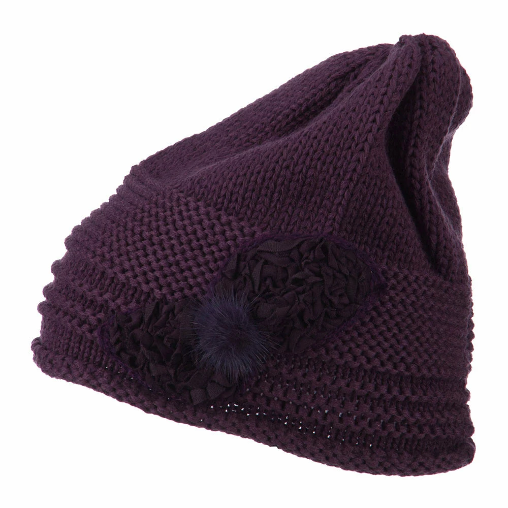 Cheveux Decoration Feather Pom Rolled Beanie - Image 40