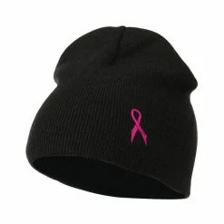MUR Breast Cancer Ribbon Embroidered Short Beanie