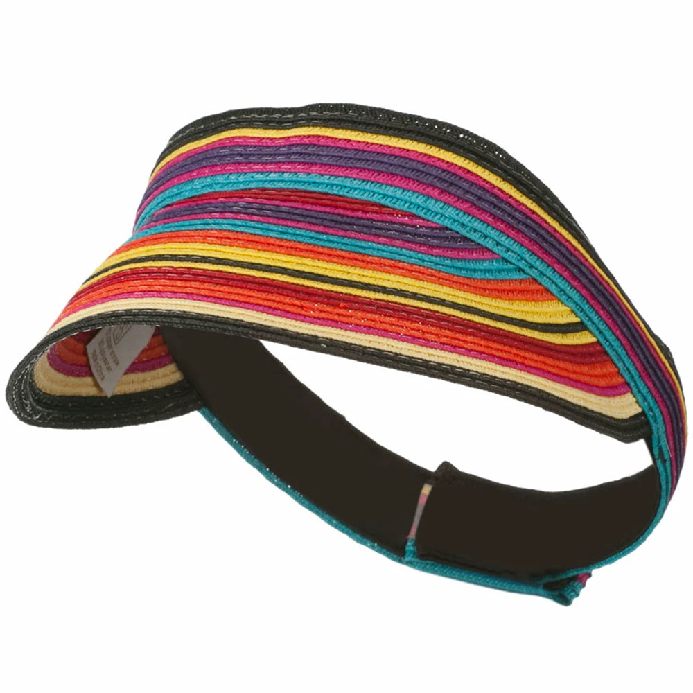 Something Special Colorful Striped Brim Paper Braid Visor - Image 11
