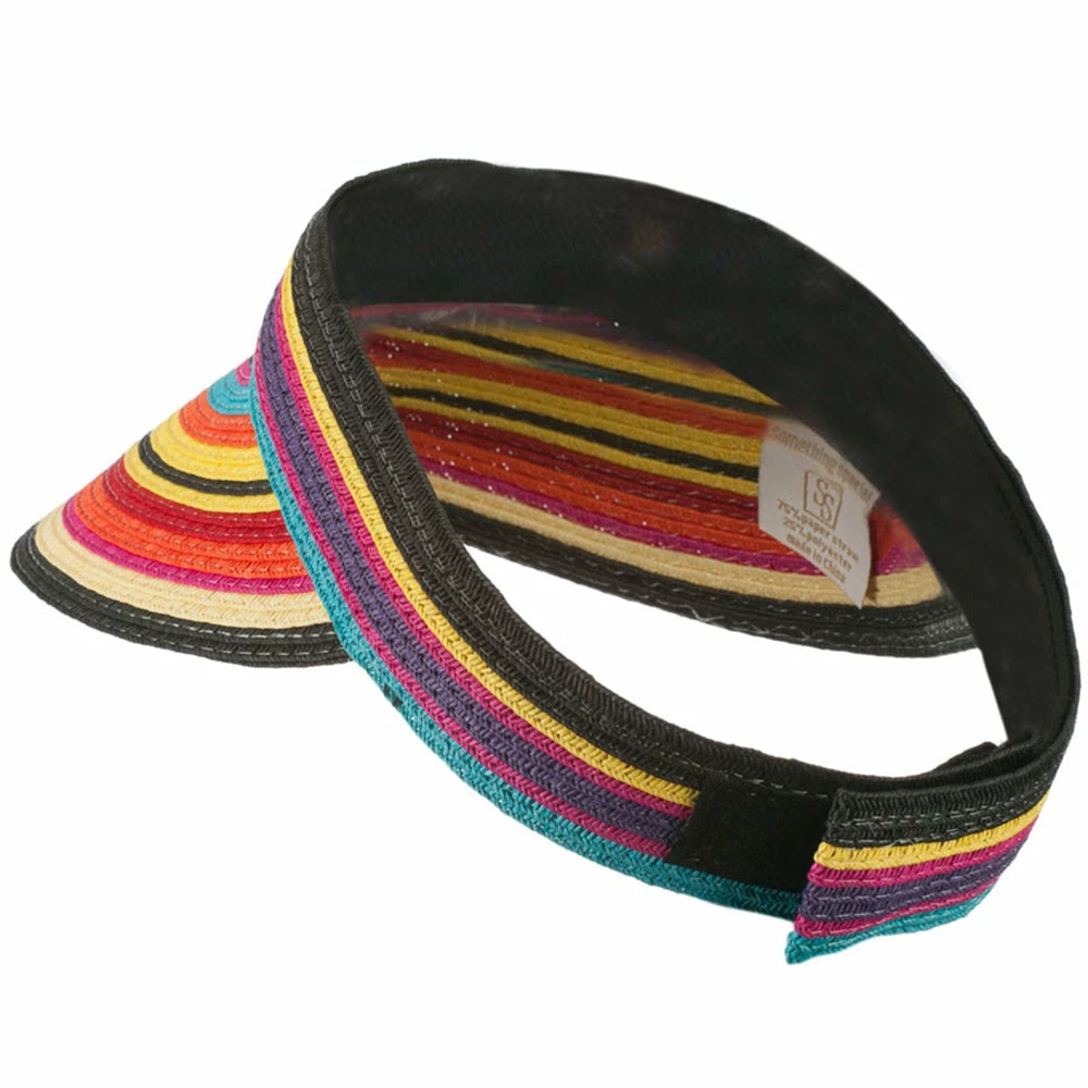 Something Special Colorful Striped Brim Paper Braid Visor - Image 14