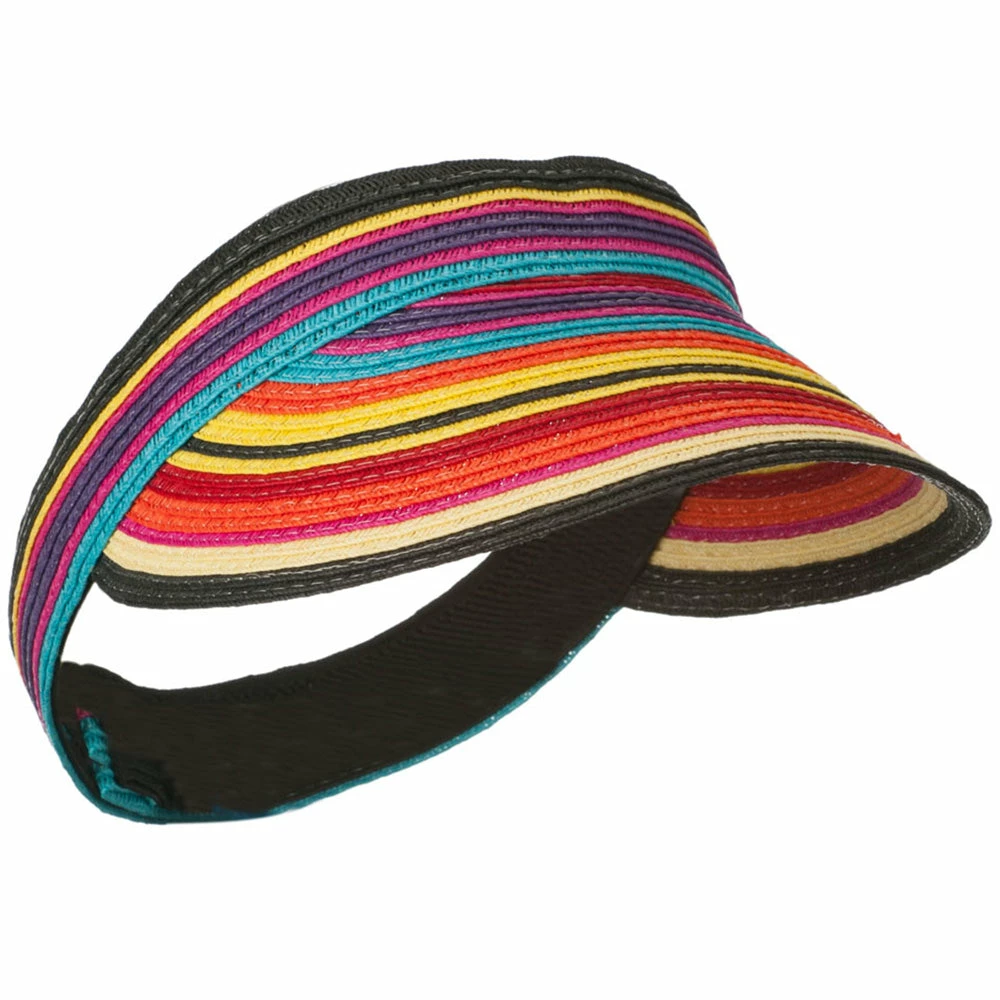 Something Special Colorful Striped Brim Paper Braid Visor - Image 15