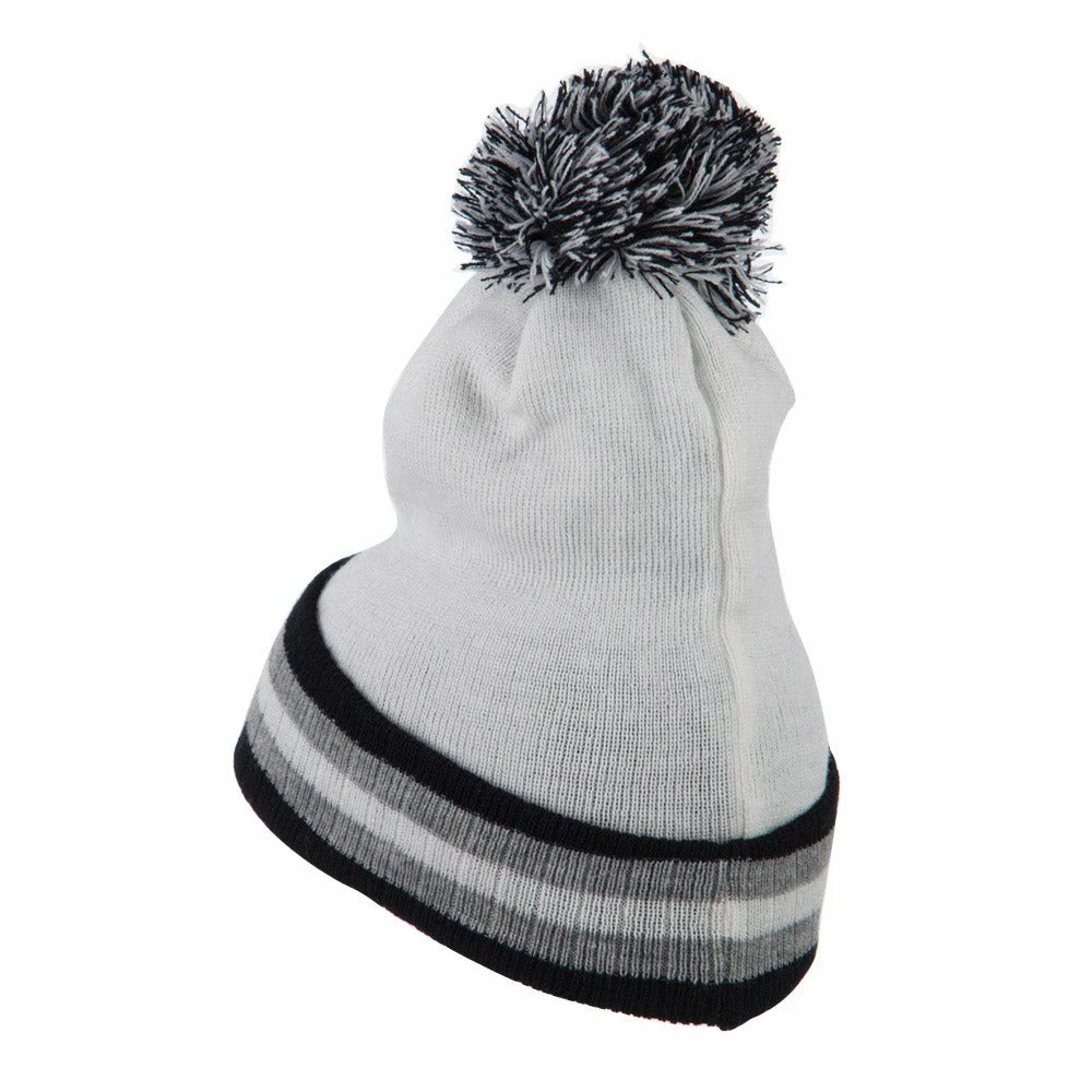City Hunter Knit Pom Striped Cuff Beanie - Image 2
