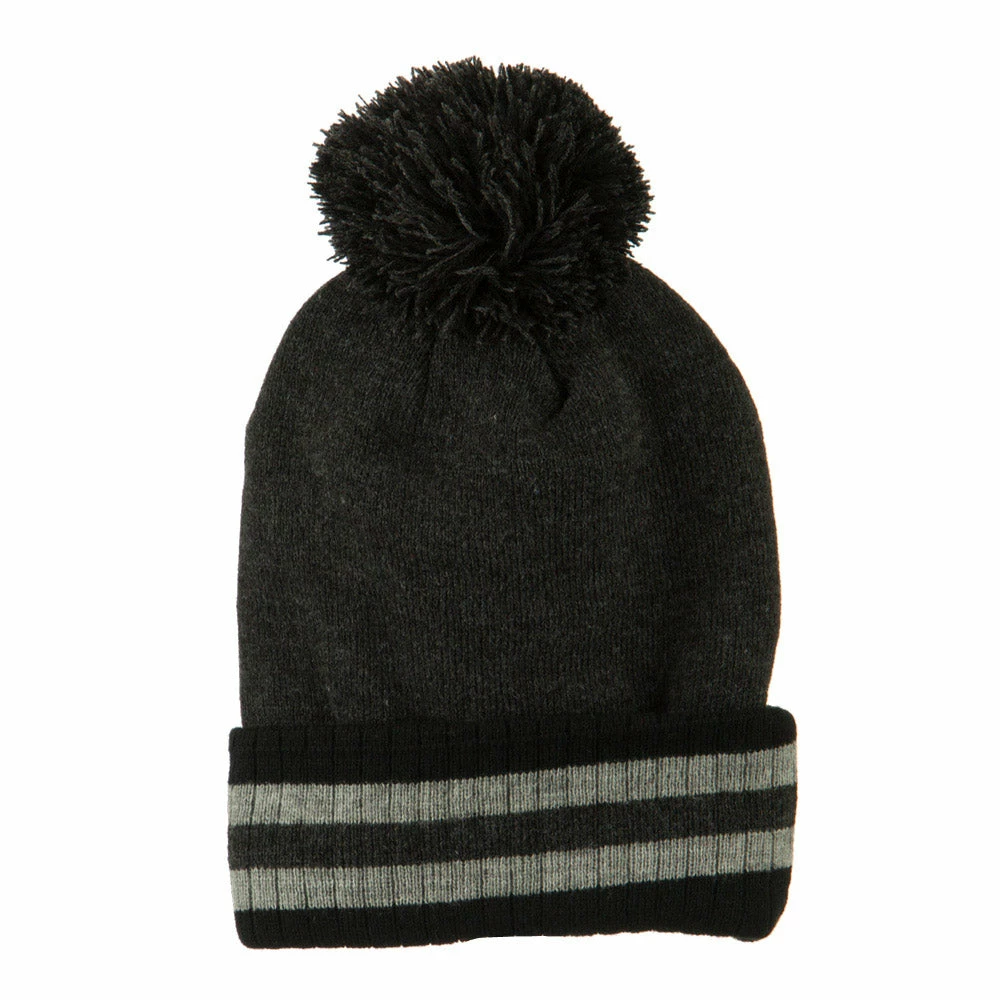 City Hunter Knit Pom Striped Cuff Beanie - Image 10