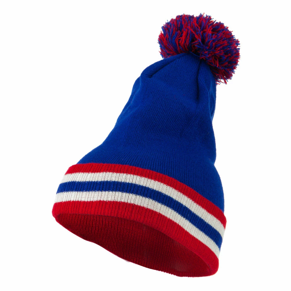City Hunter Knit Pom Striped Cuff Beanie - Image 11