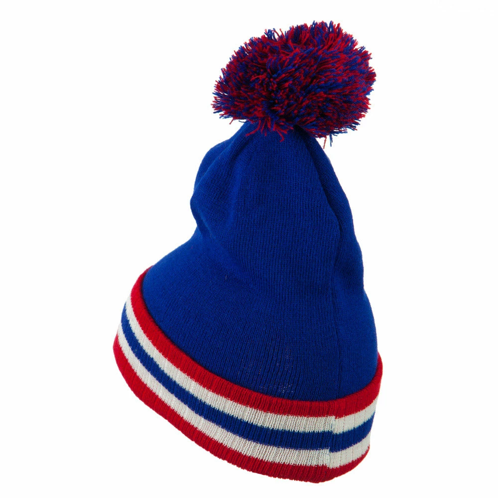 City Hunter Knit Pom Striped Cuff Beanie - Image 12