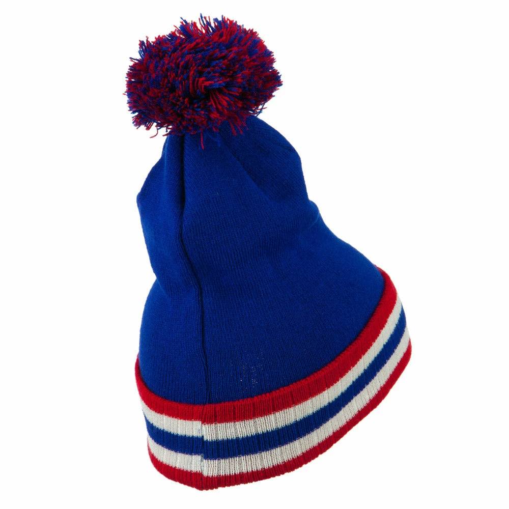 City Hunter Knit Pom Striped Cuff Beanie - Image 13