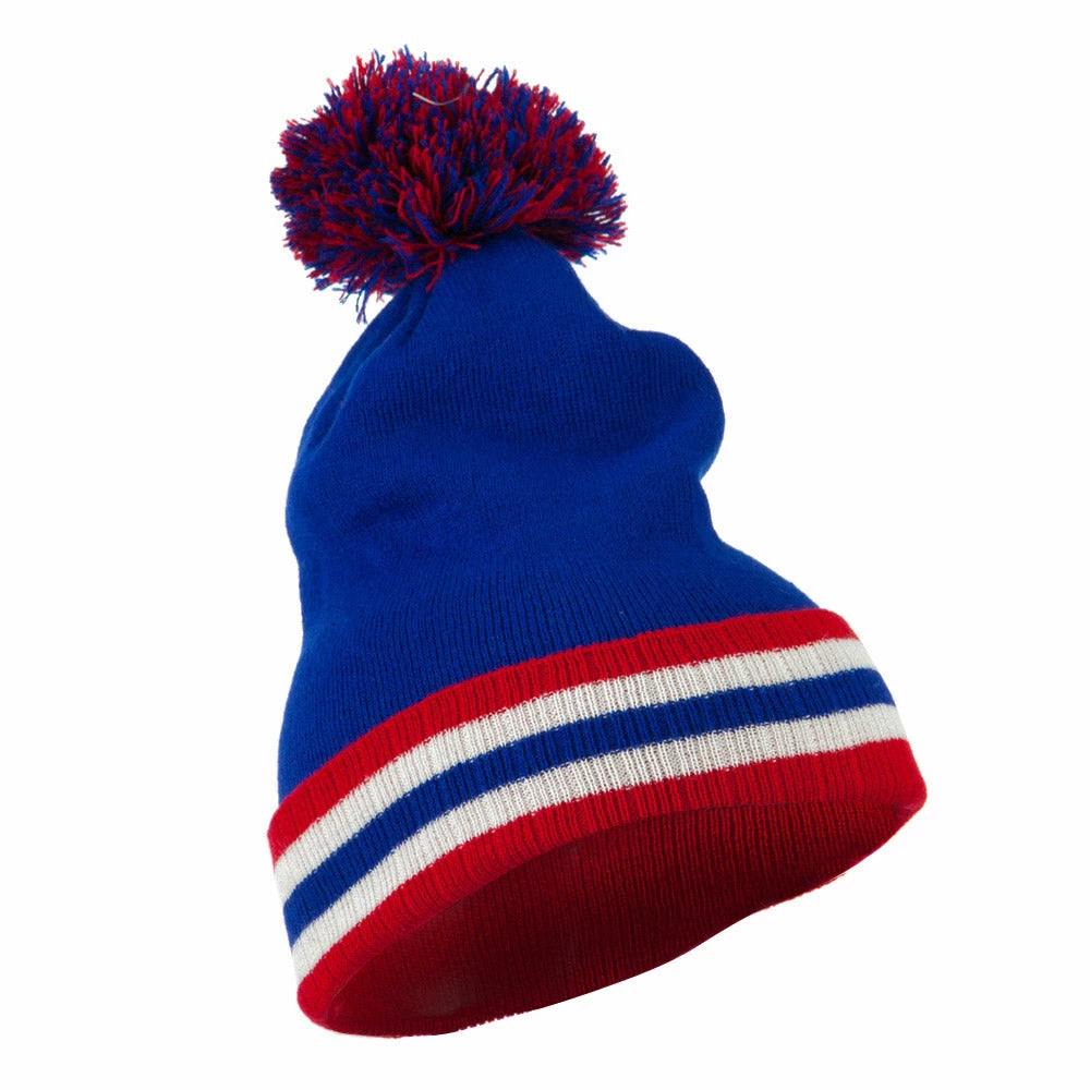 City Hunter Knit Pom Striped Cuff Beanie - Image 14