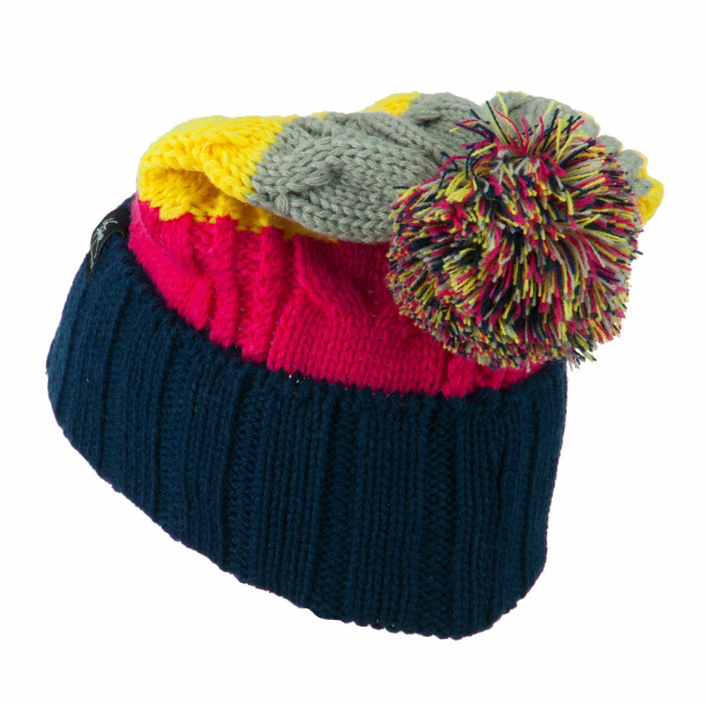 City Hunter Three Tone Knit Pom Beanie - Image 12