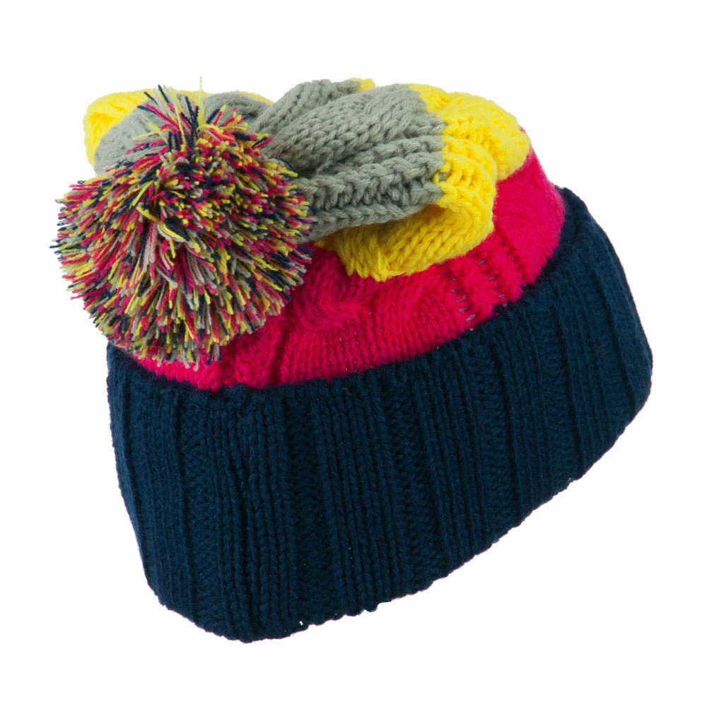 City Hunter Three Tone Knit Pom Beanie - Image 13
