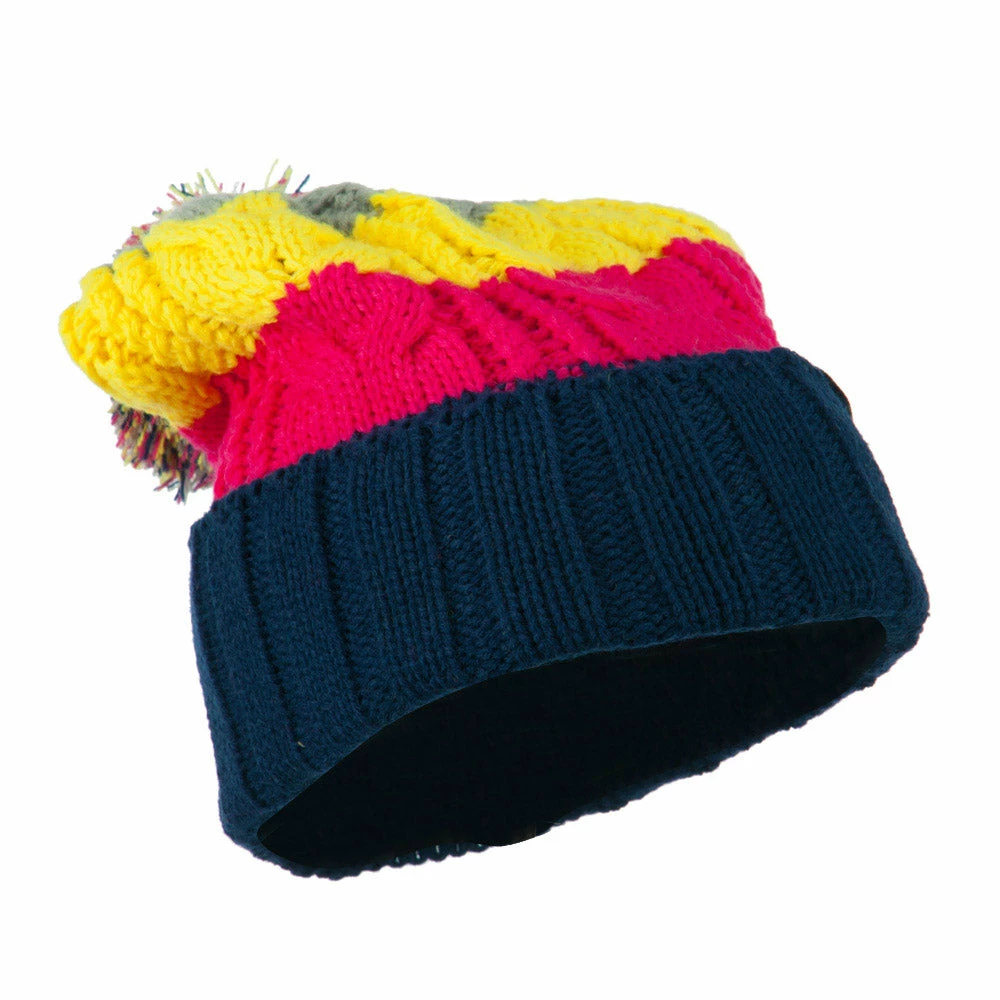 City Hunter Three Tone Knit Pom Beanie - Image 14