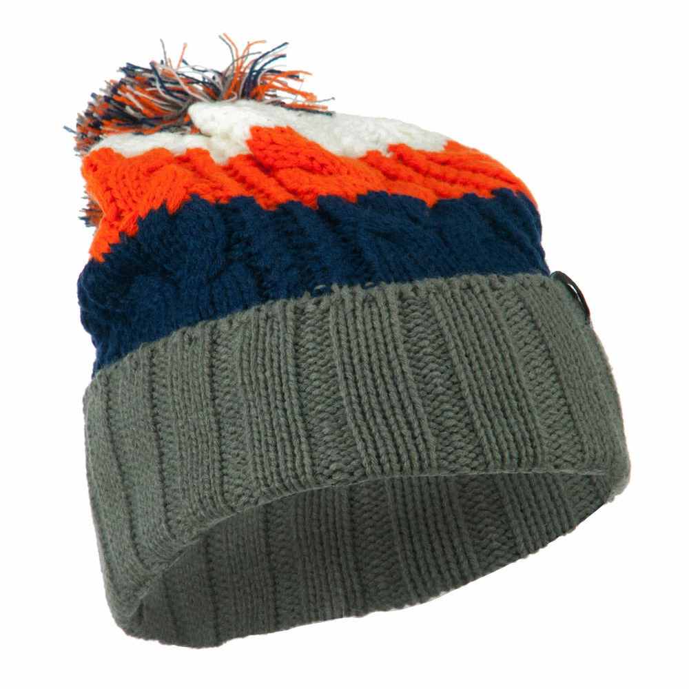 City Hunter Three Tone Knit Pom Beanie - Image 19