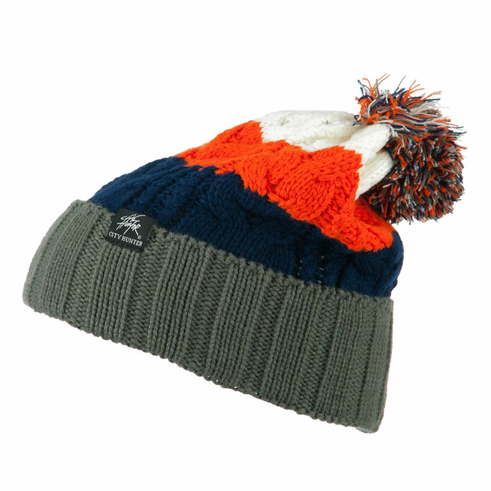 City Hunter Three Tone Knit Pom Beanie - Image 20