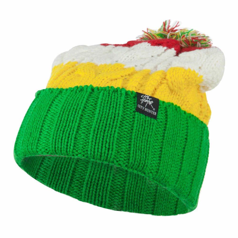 City Hunter Three Tone Knit Pom Beanie - Image 36