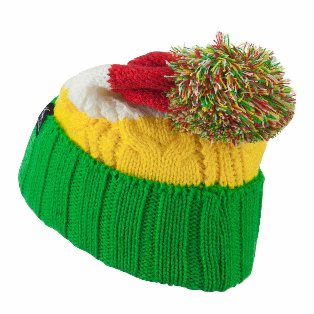 City Hunter Three Tone Knit Pom Beanie - Image 37