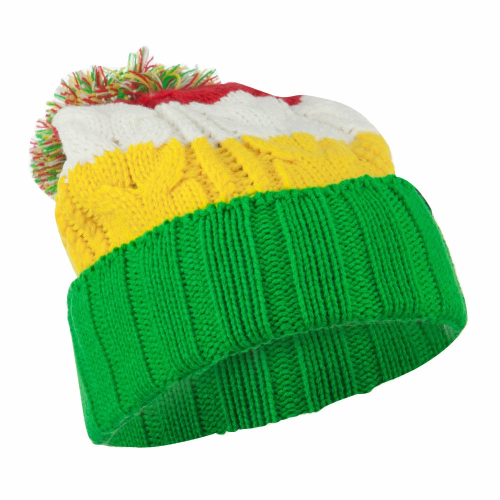 City Hunter Three Tone Knit Pom Beanie - Image 39