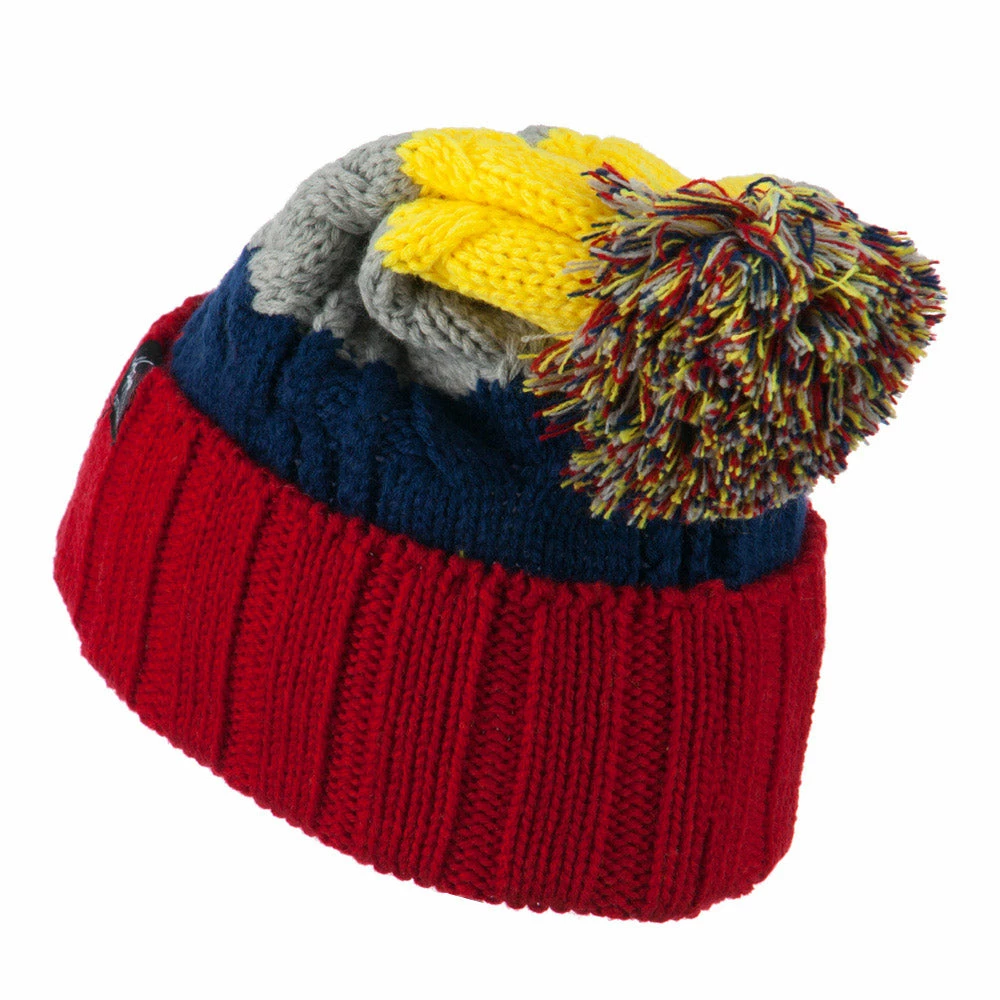 City Hunter Three Tone Knit Pom Beanie - Image 42