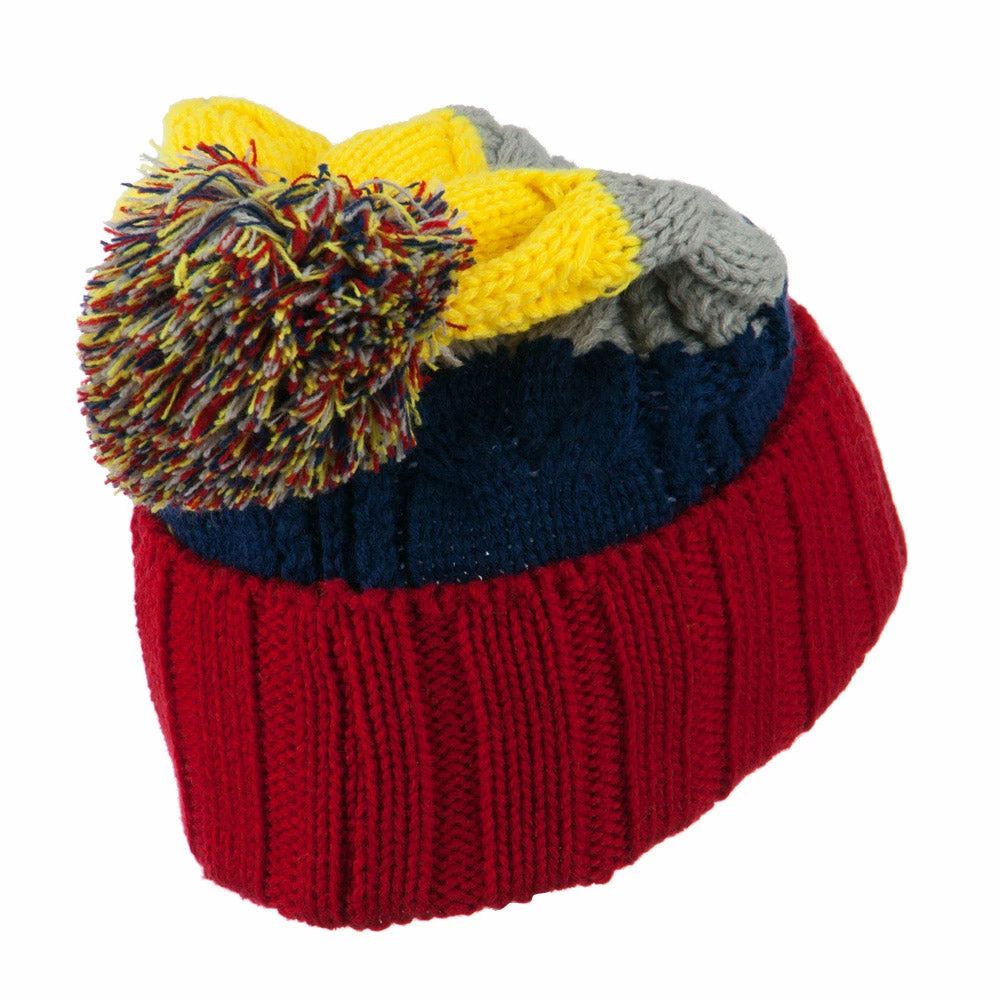 City Hunter Three Tone Knit Pom Beanie - Image 43