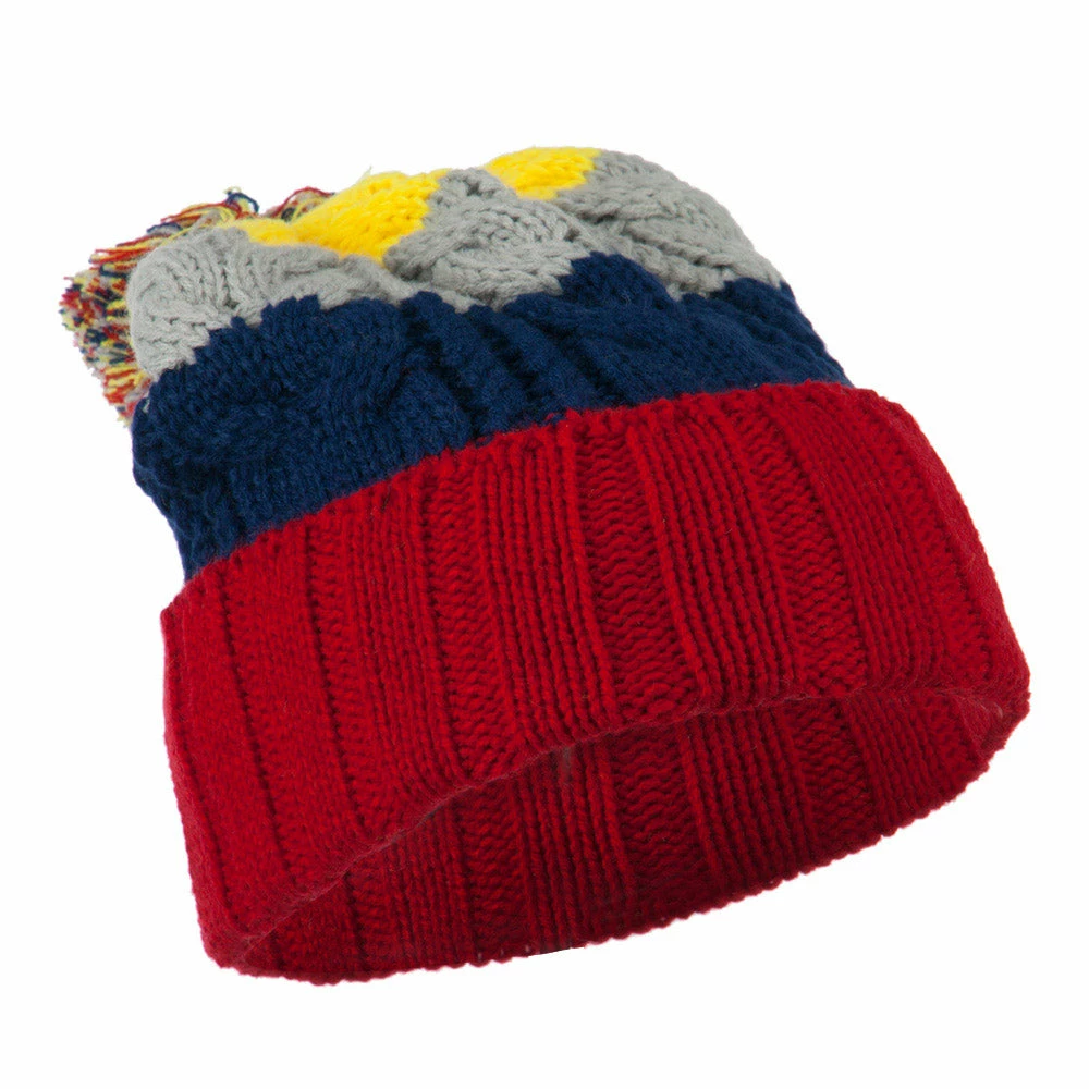City Hunter Three Tone Knit Pom Beanie - Image 44