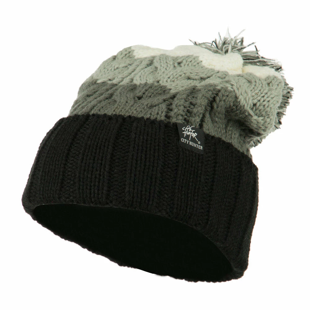 City Hunter Three Tone Knit Pom Beanie - Image 46