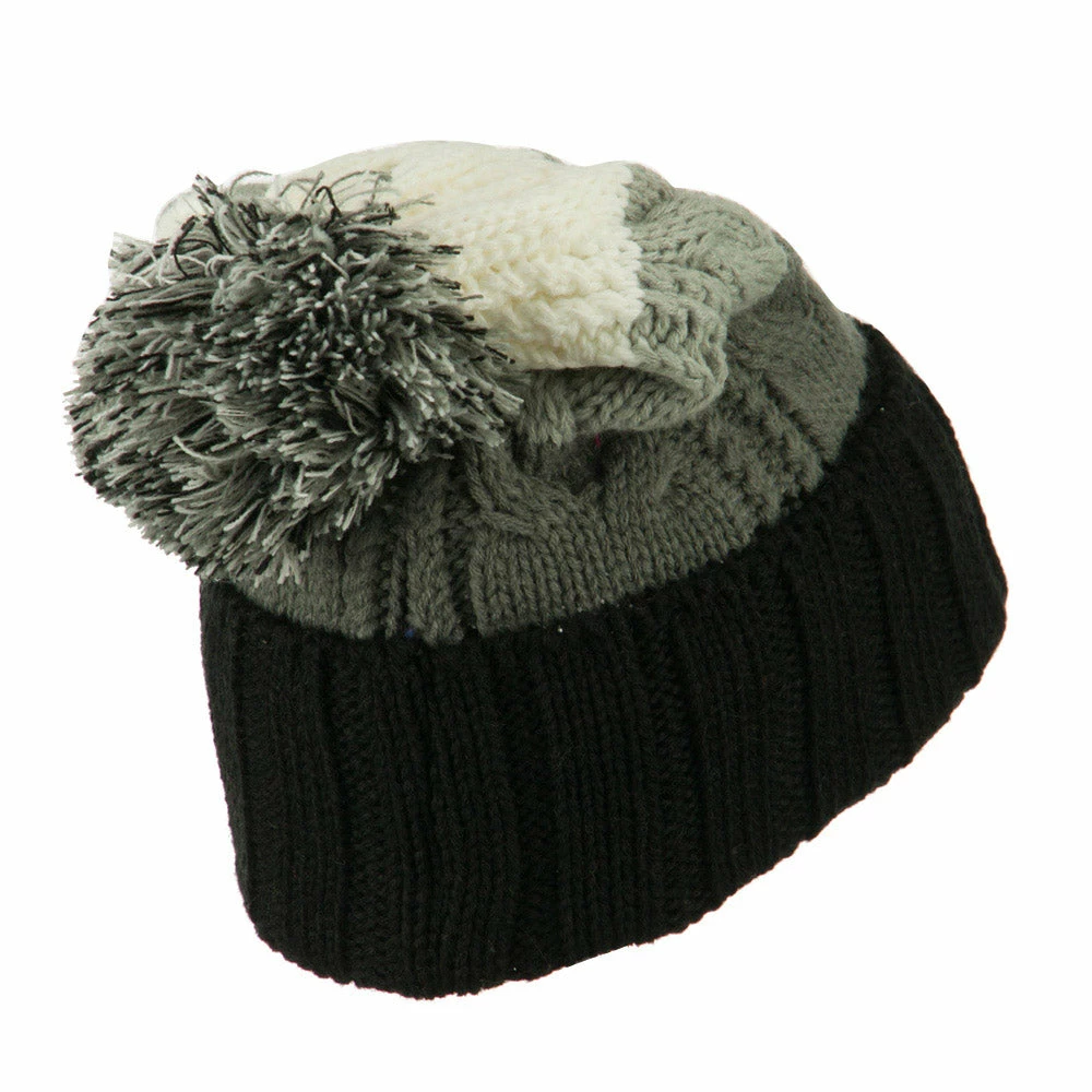 City Hunter Three Tone Knit Pom Beanie - Image 48