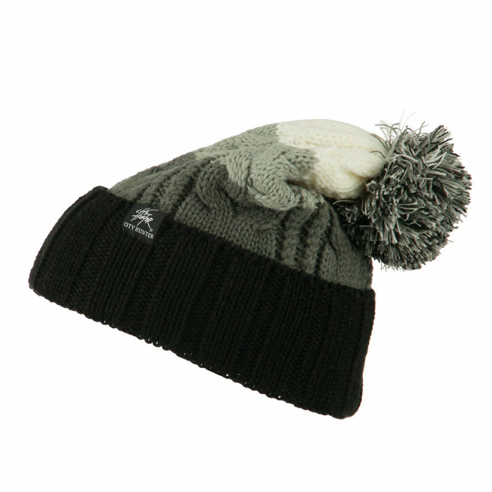 City Hunter Three Tone Knit Pom Beanie - Image 50