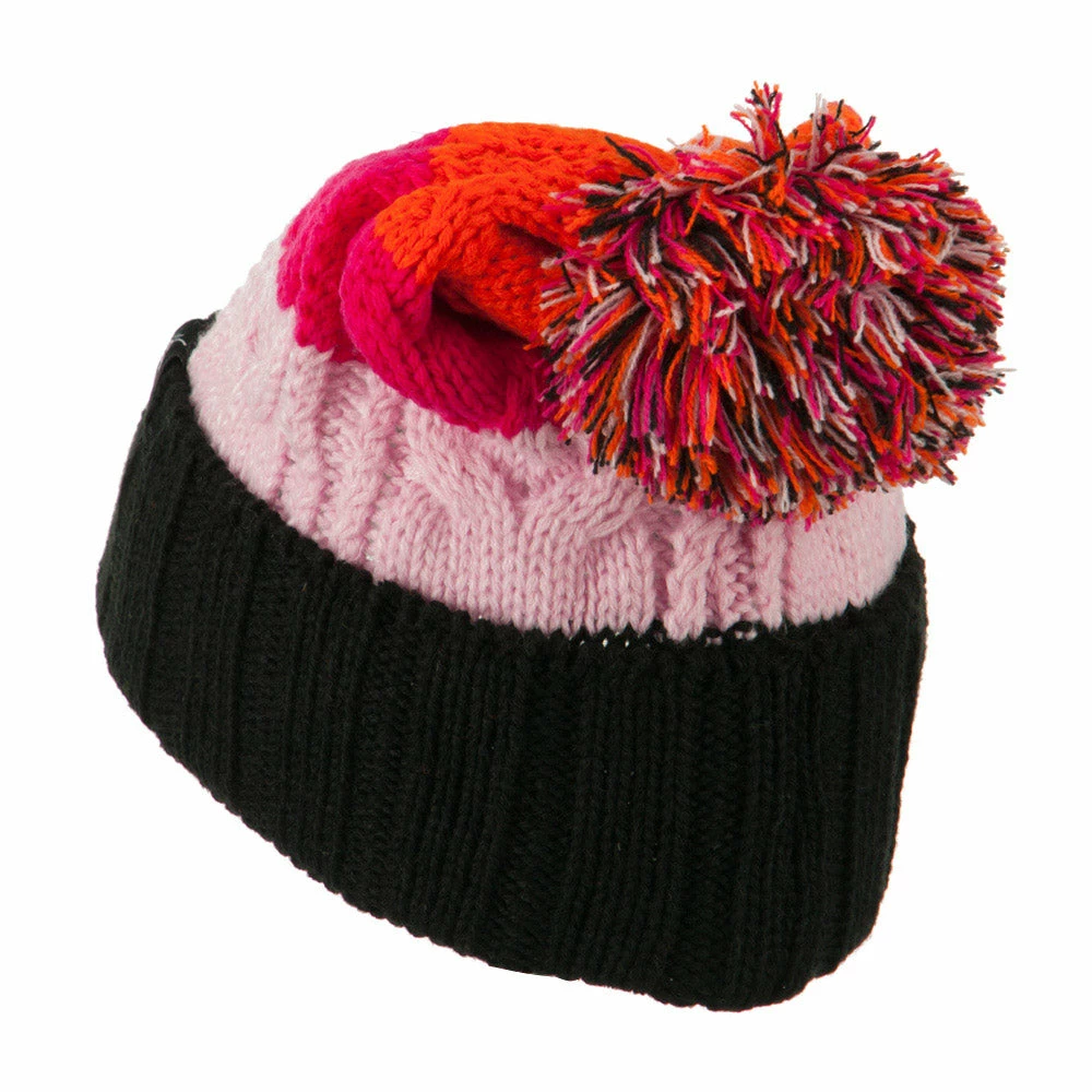 City Hunter Three Tone Knit Pom Beanie - Image 22